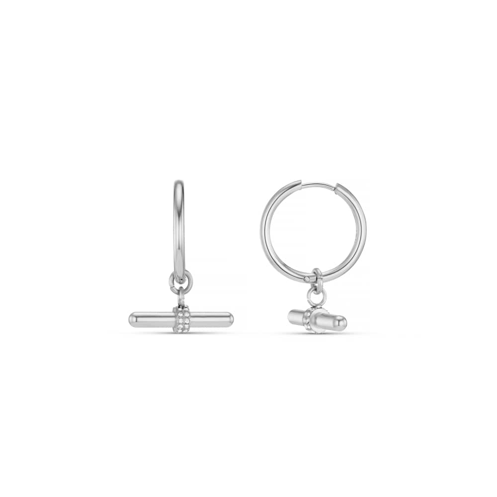 Mid-Size Hoop LUXE Pavé T-Bar Mid-Size Hoop Earrings - Silver Orelia Jewellery