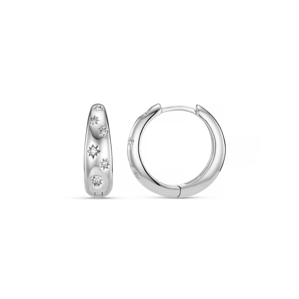 Mid-Size Hoop Starburst Tapered Mid-Size Hoop Earrings - Silver Orelia Jewellery