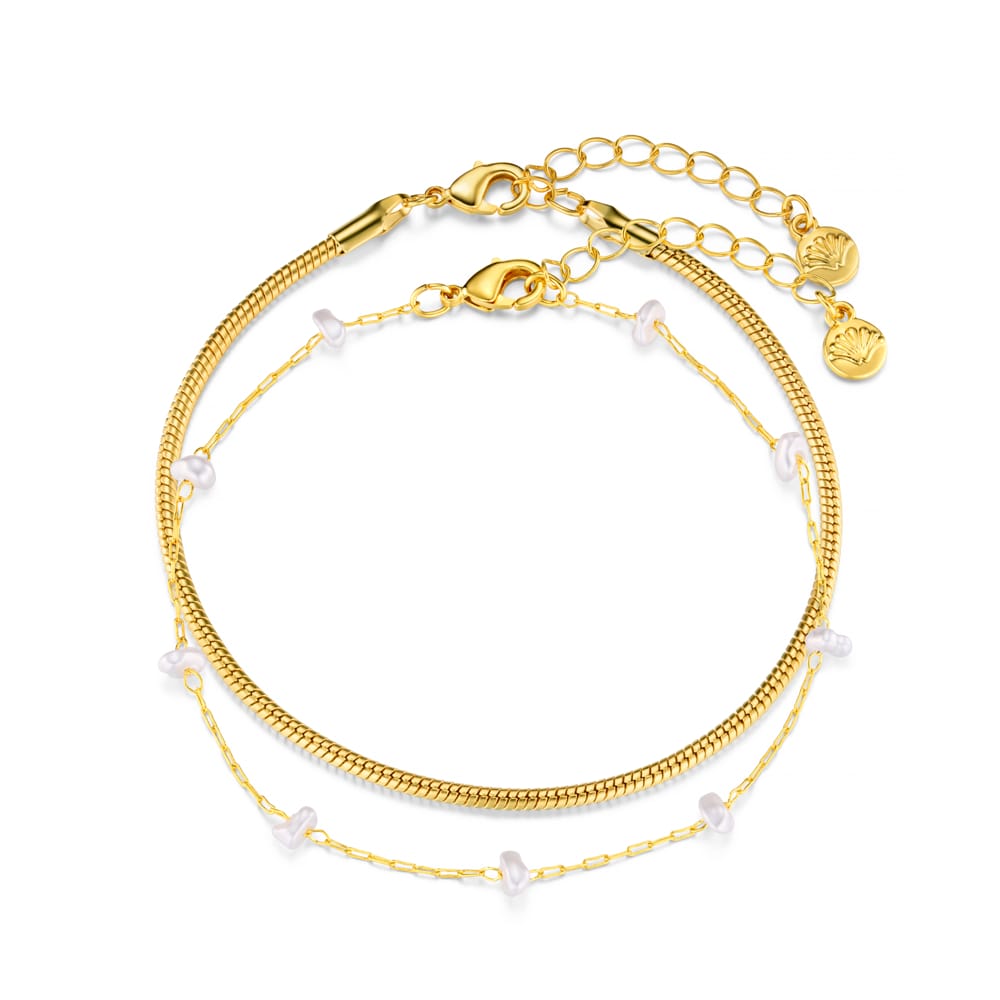 Multi Row Bracelet Default Pearl & Snake Chain Bracelet Duo Orelia Jewellery