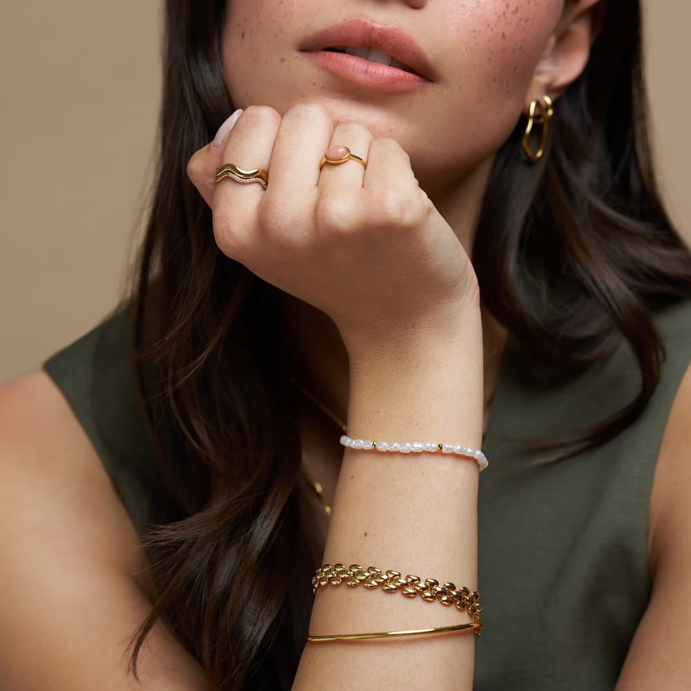 Multi Row Bracelet Mixed Pearl & Gold Wrist Stacking Set Orelia Jewellery
