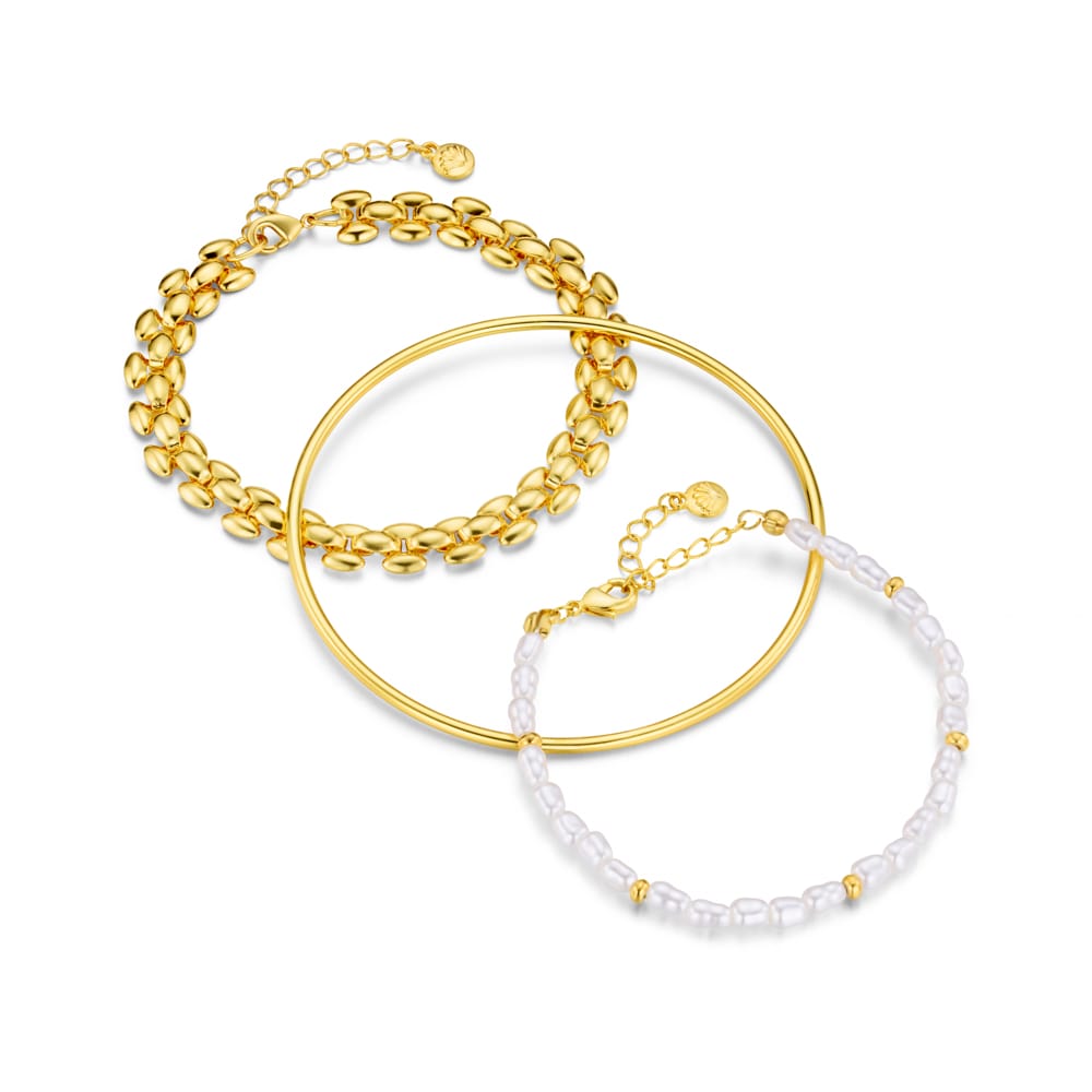 Multi Row Bracelet Mixed Pearl & Gold Wrist Stacking Set Orelia Jewellery