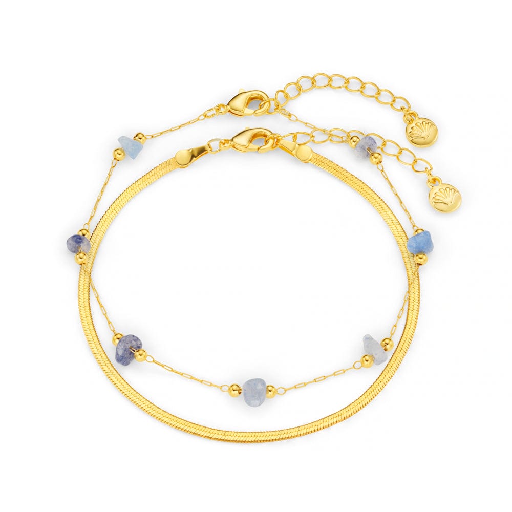 Multi Row Bracelet ONE Semi-Precious Sodalite Chip & Snake Chain 2-Row Bracelet Orelia Jewellery