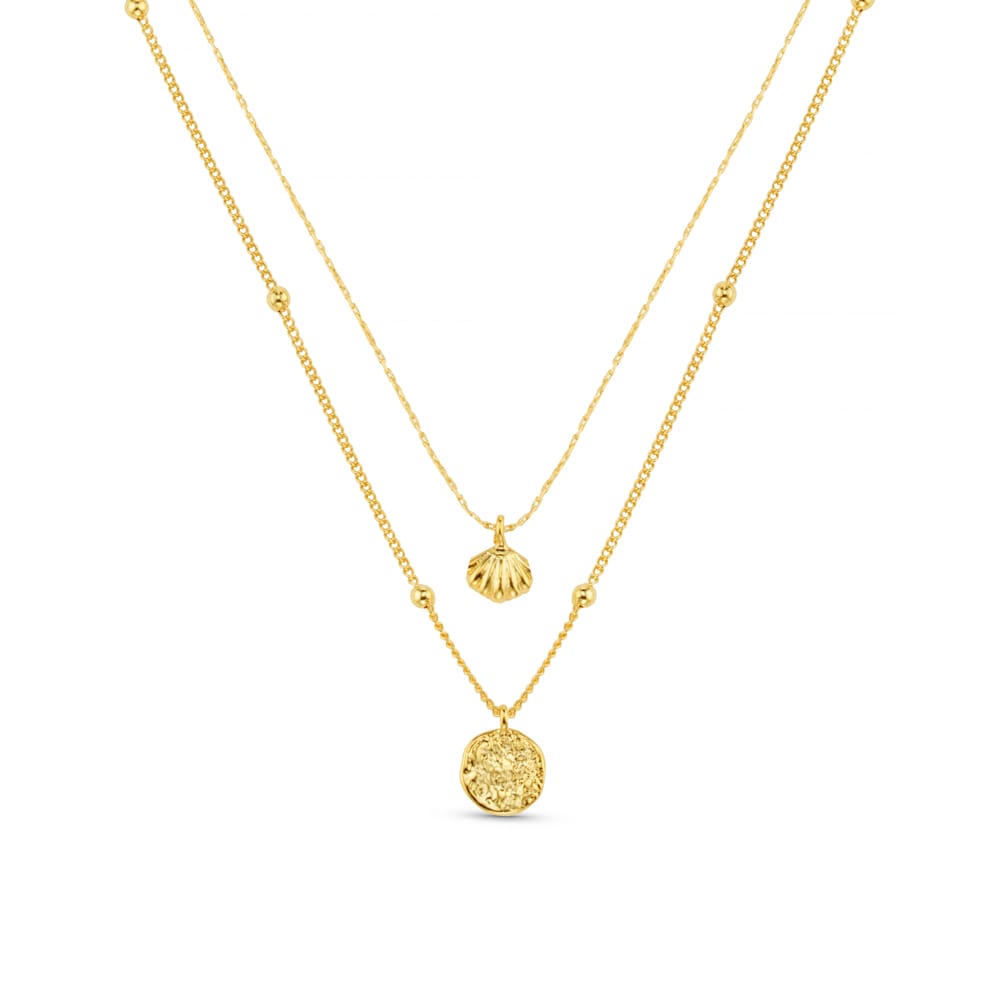 Multi Row Neckwear Default Mini Shell & Molten Coin 2-Row Necklace Orelia Jewellery
