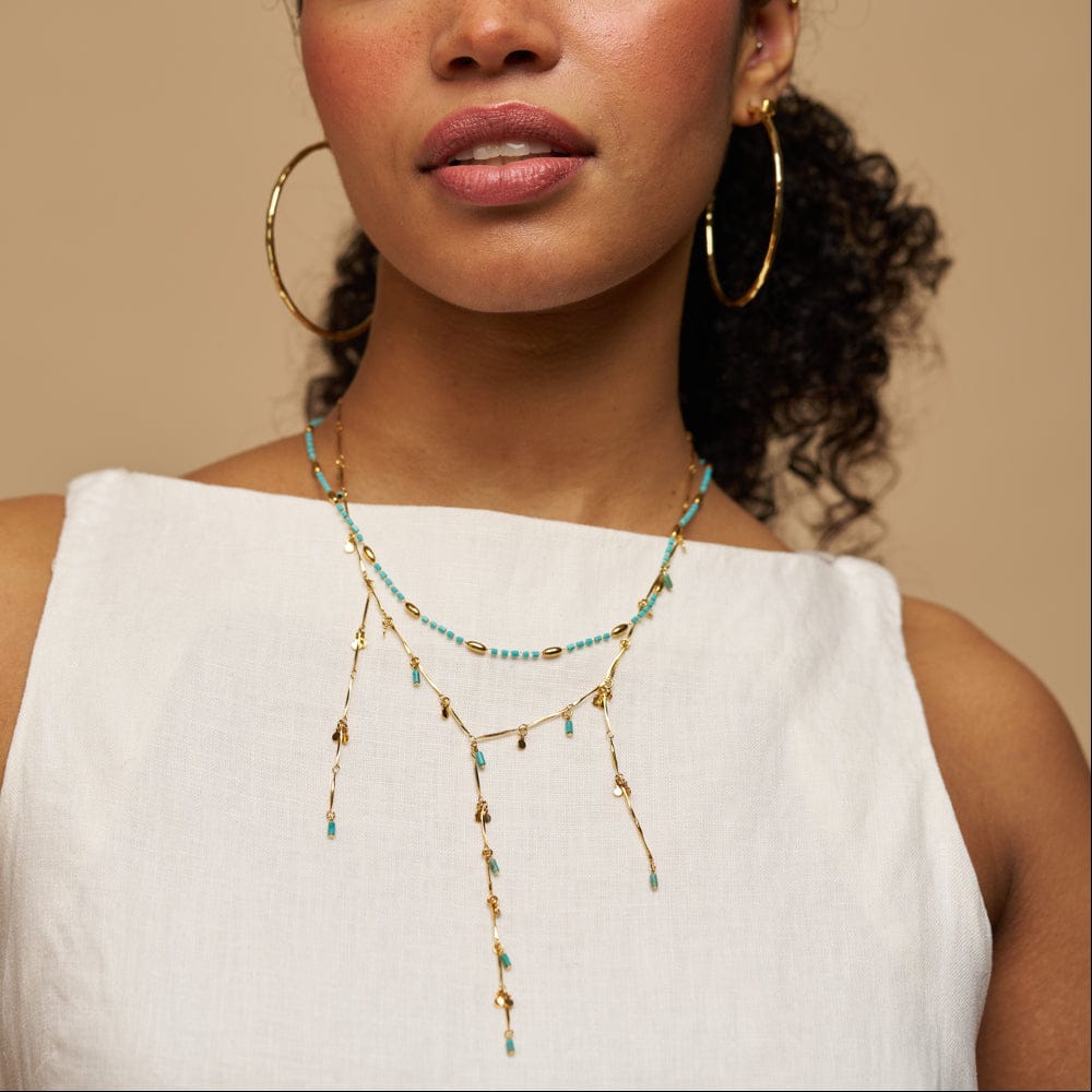 Multi Row Neckwear Default Turquoise Bead & Fringe Multi-Row Lariat Necklace Orelia Jewellery