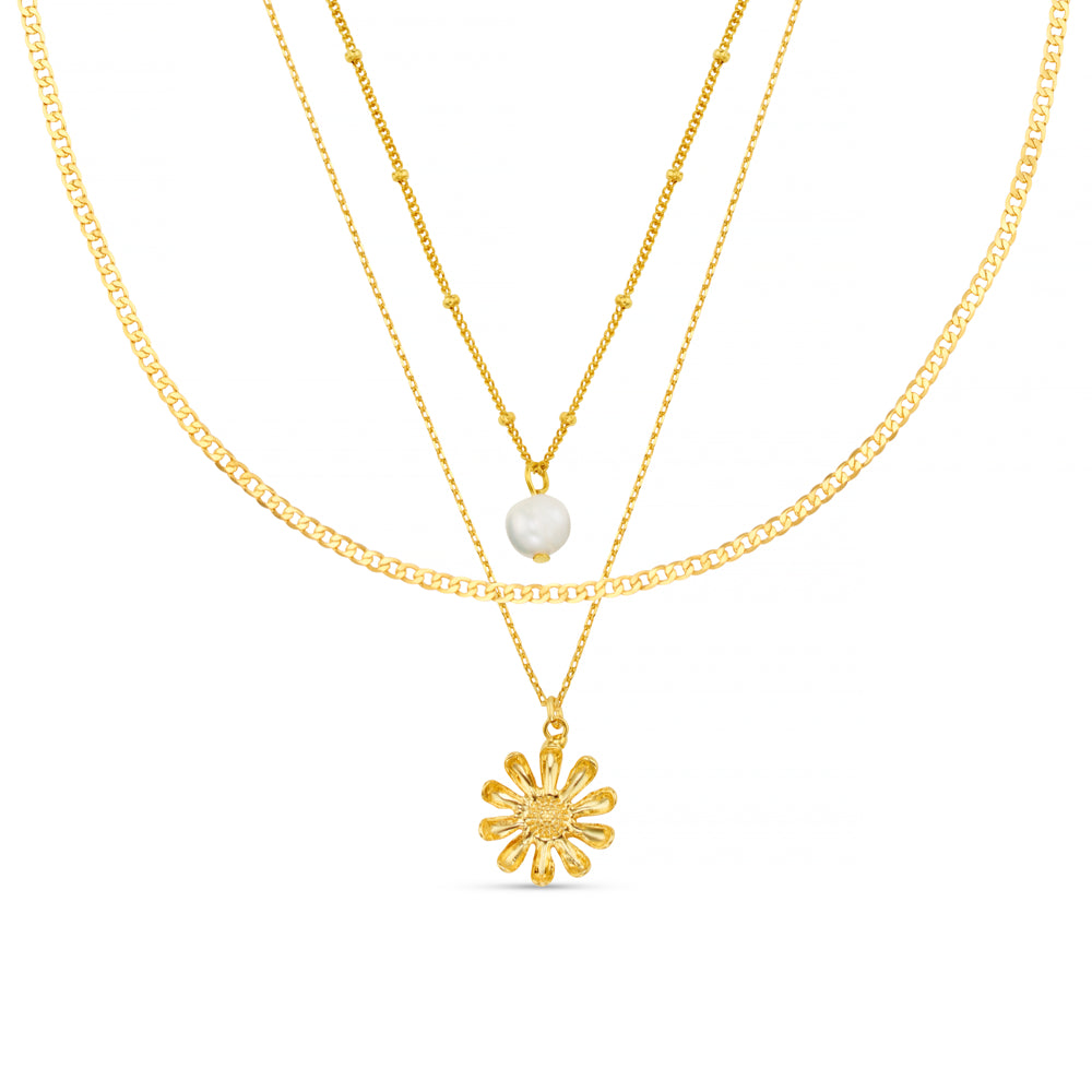 Multi Row Neckwear ONE Pearl & Daisy 3-Row Necklace Orelia Jewellery
