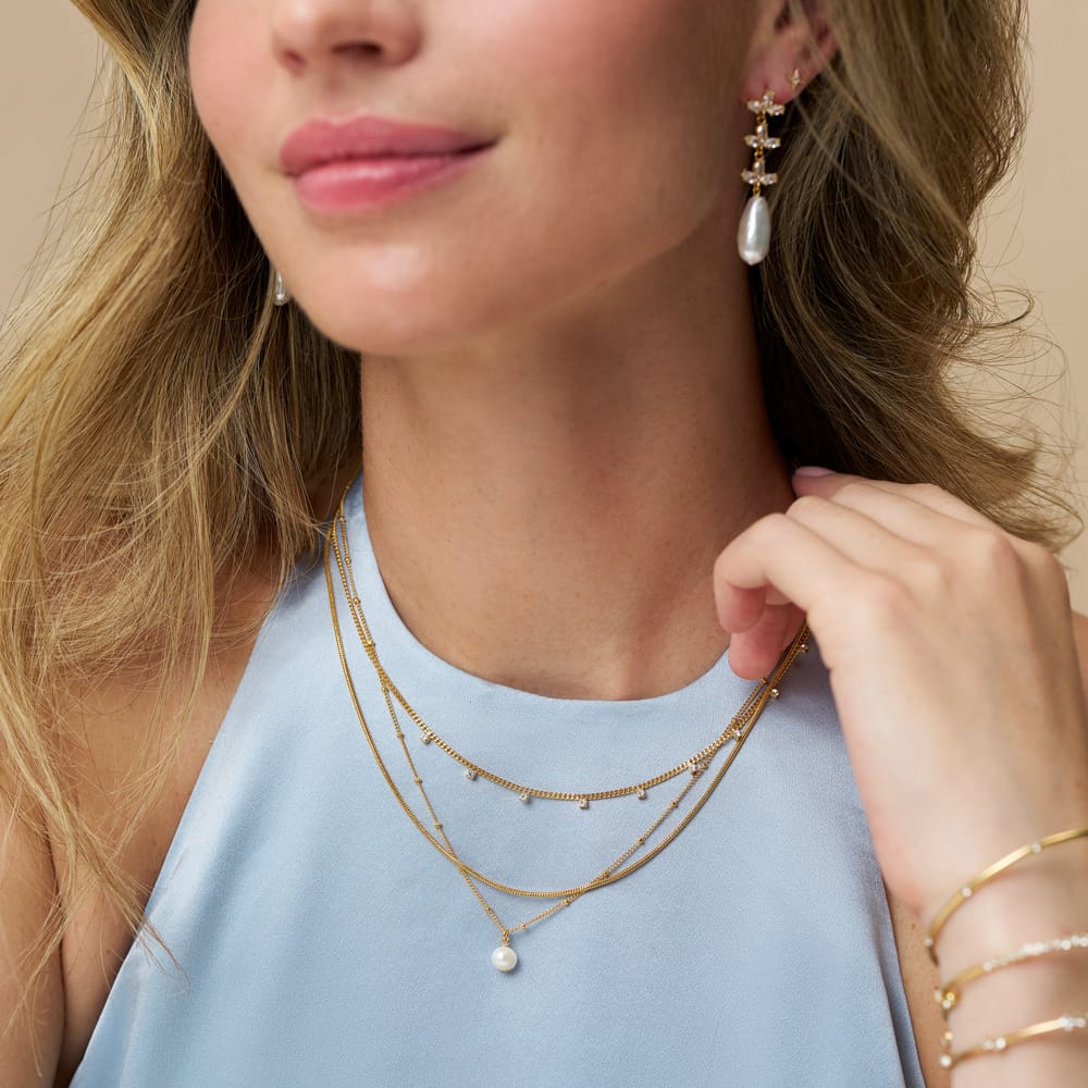 Multi Row Neckwear Pearl & Crystal 3-Row Necklace Orelia Jewellery