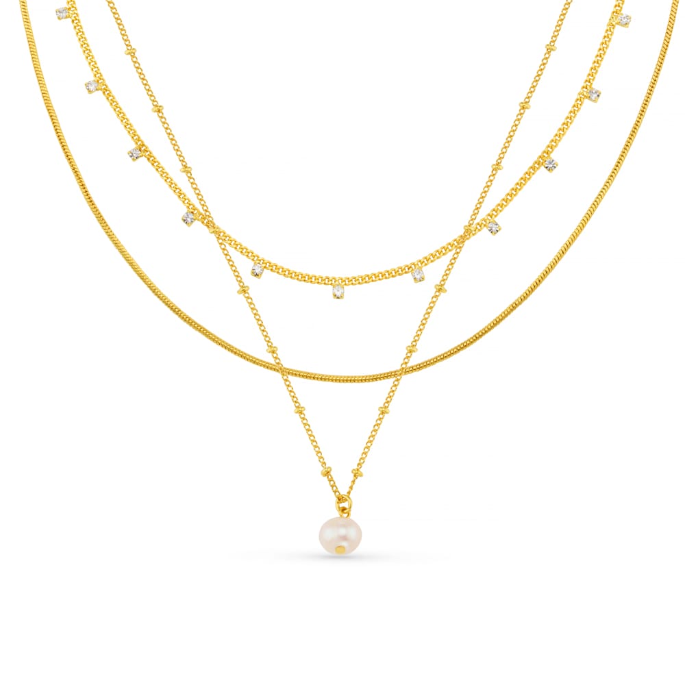 Multi Row Neckwear Pearl & Crystal 3-Row Necklace Orelia Jewellery
