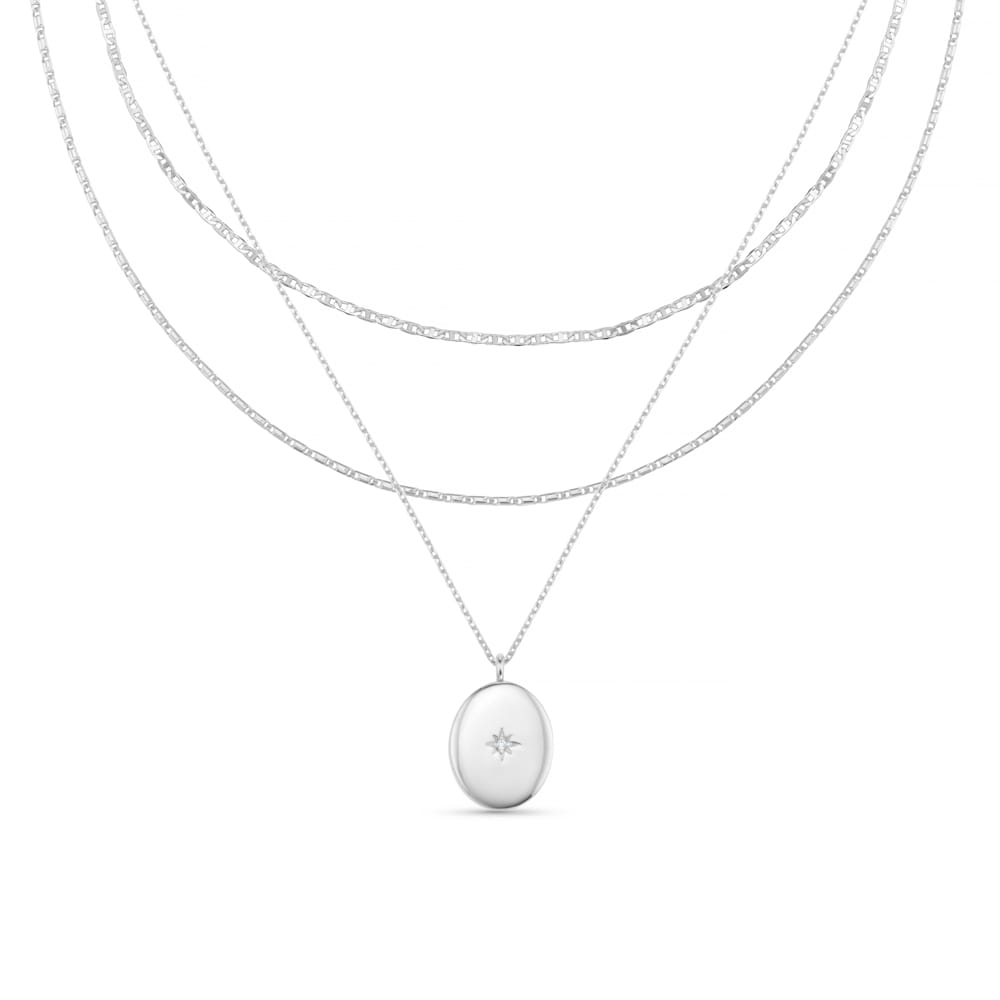Multi Row Neckwear Starburst Locket 3-Row Necklace - Silver Orelia Jewellery