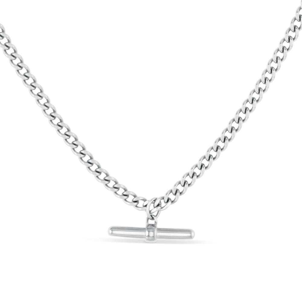 Necklaces Curb Chain T-Bar Drop Necklace - Silver Orelia Jewellery