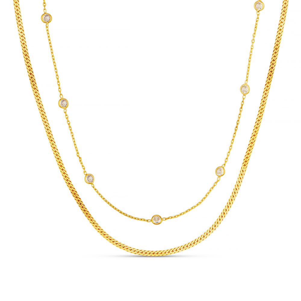 Necklaces Stationed Crystal & Snake 2-Row Necklace Orelia Jewellery