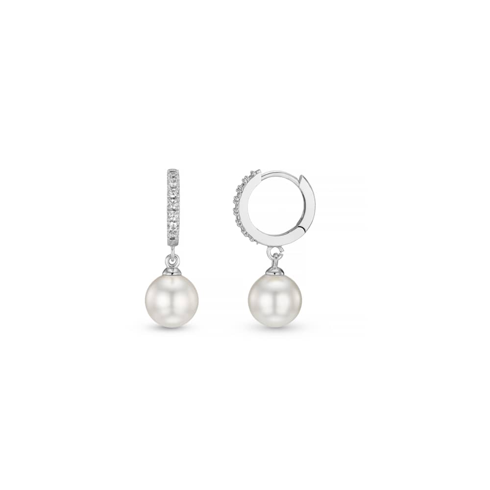 Pre Boxed Jewellery Pavé Pearl Drop Huggie Hoop Earrings & Gift Box - Silver Orelia Jewellery