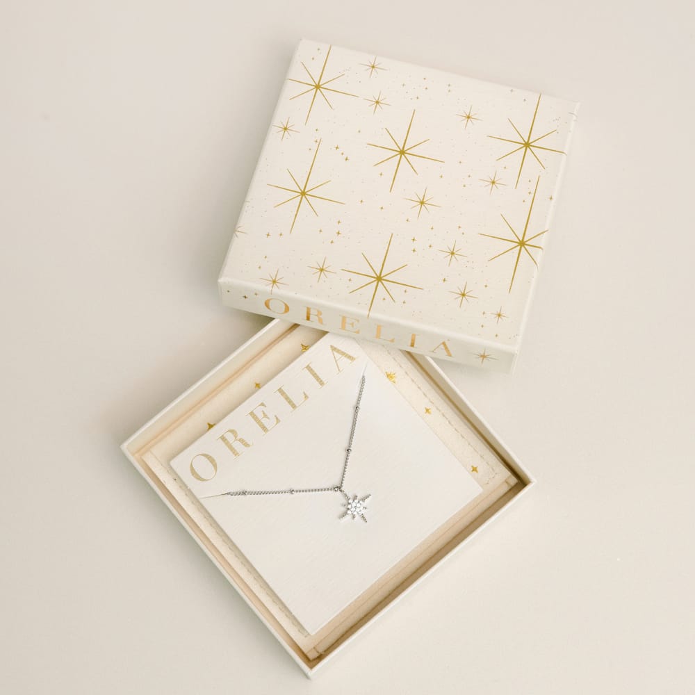 Pre Boxed Jewellery Pavé Starburst Satellite Chain Necklace & Gift Box - Silver Orelia Jewellery