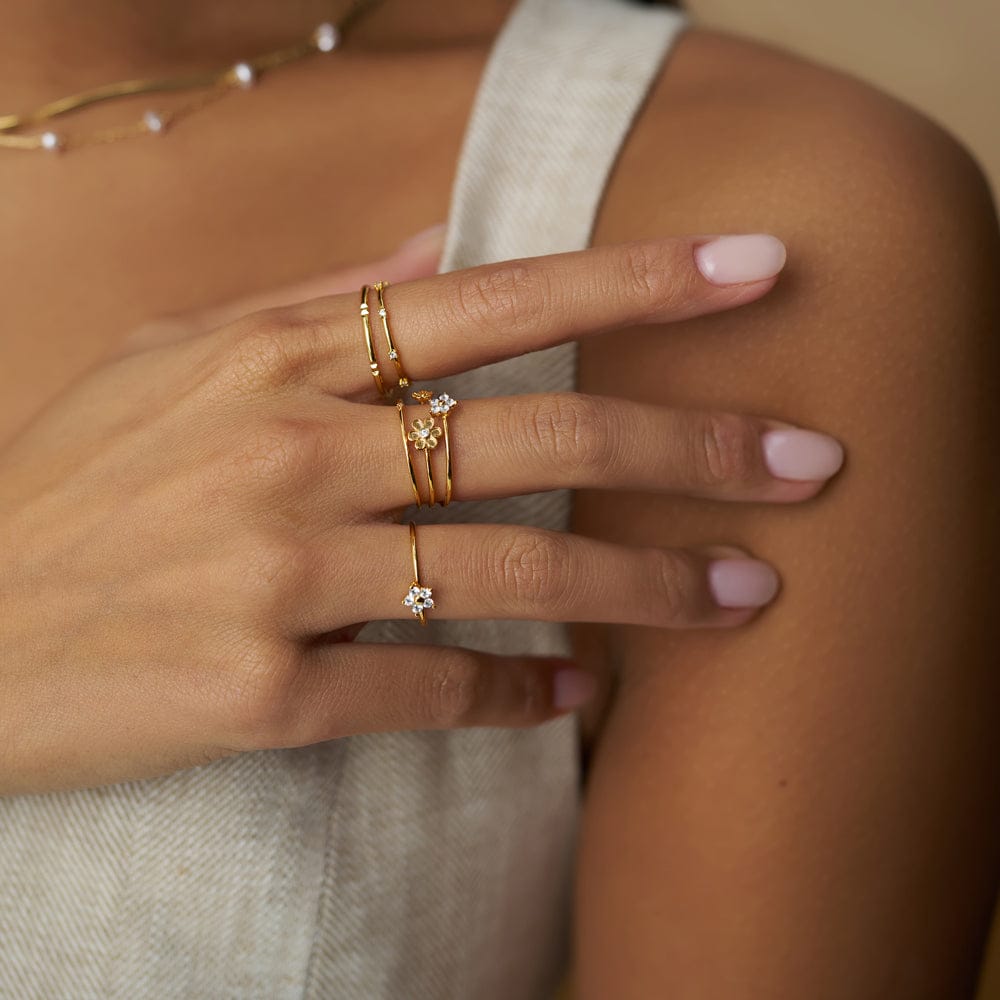 Ring Pack Fine Crystal & Flower Ring Stacking Set Orelia Jewellery