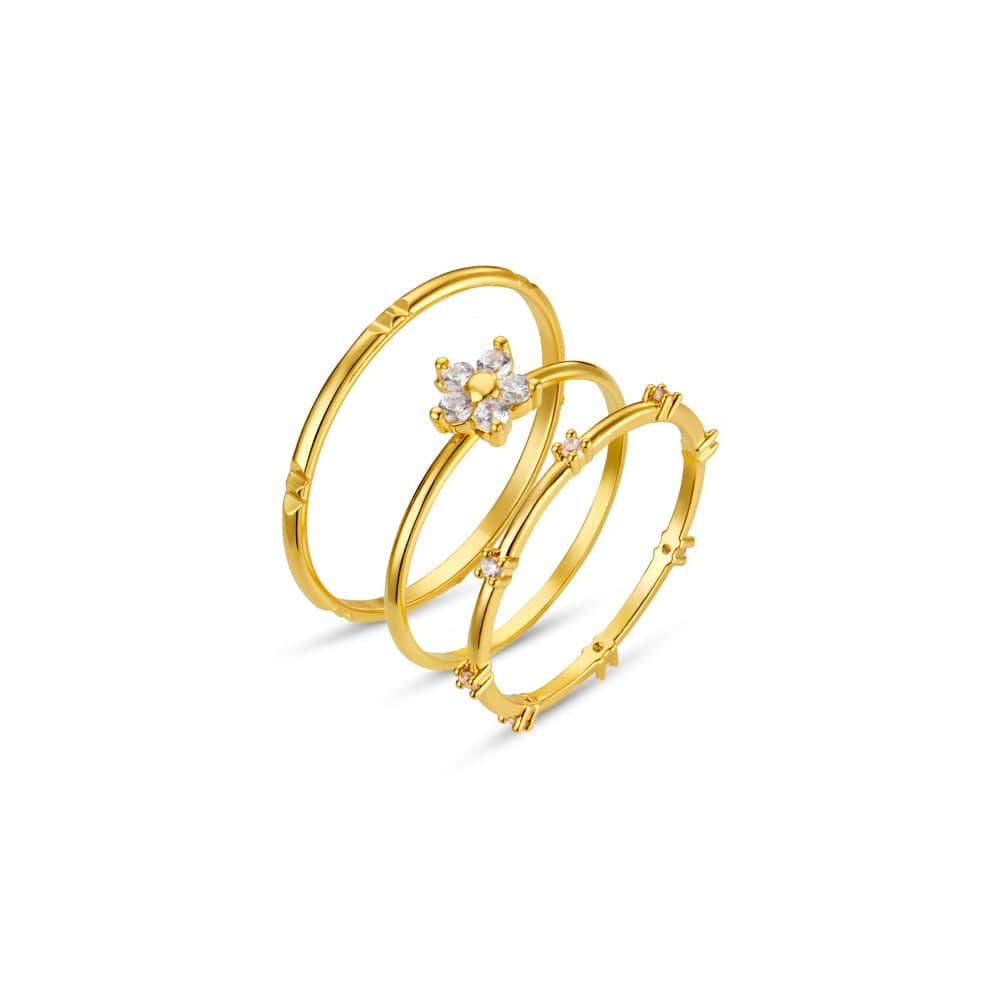 Ring Pack Fine Crystal & Flower Ring Stacking Set Orelia Jewellery
