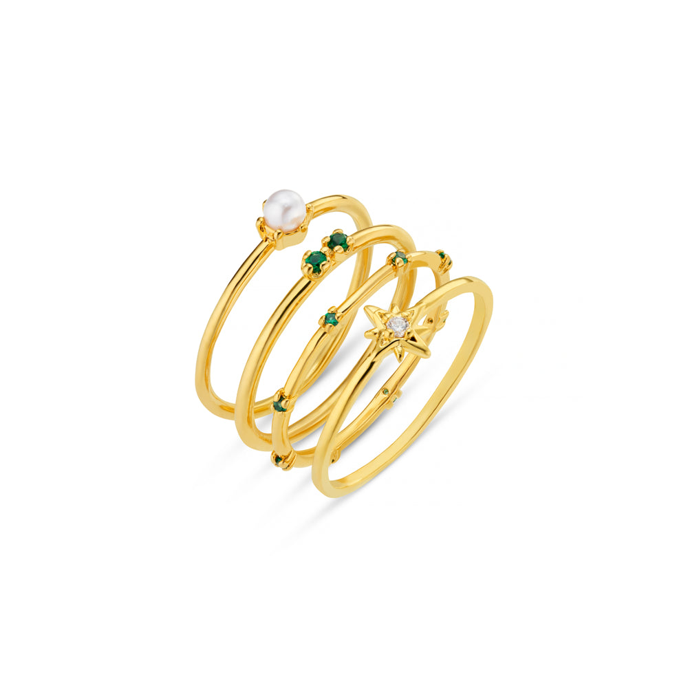 Ring Pack M/L Starburst & Pearl Stacking Ring Set Orelia Jewellery