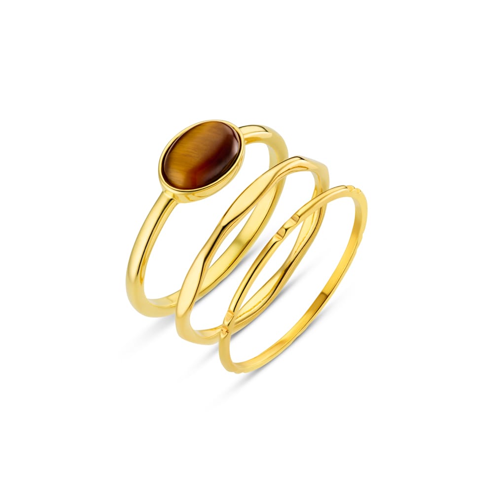 Ring Pack Semi-Precious Tiger's Eye Ring Stacking Set Orelia Jewellery