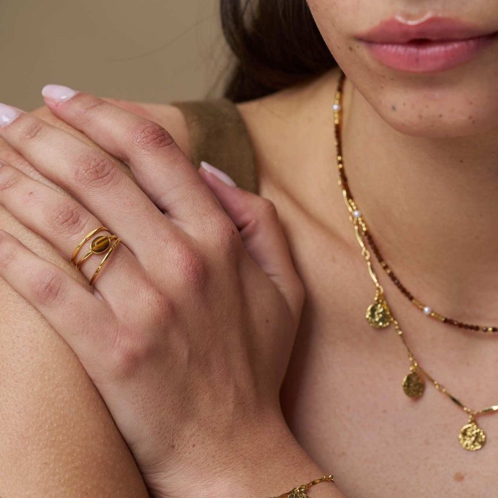 Ring Pack Semi-Precious Tiger's Eye Ring Stacking Set Orelia Jewellery