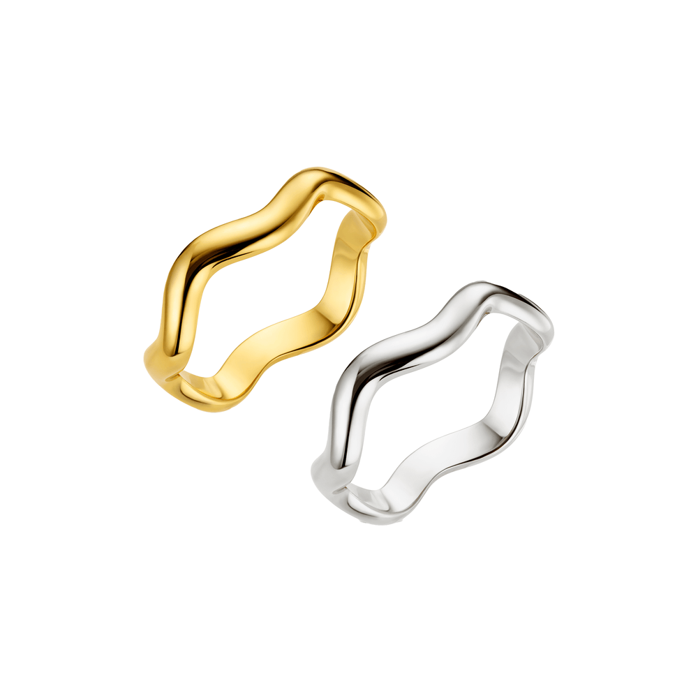 Rings S/M Mixed Plate Wave Ring Stacking Set Orelia Jewellery
