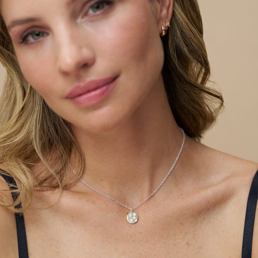Short Necklace Crystal Starburst Coin Necklace - Silver Orelia Jewellery