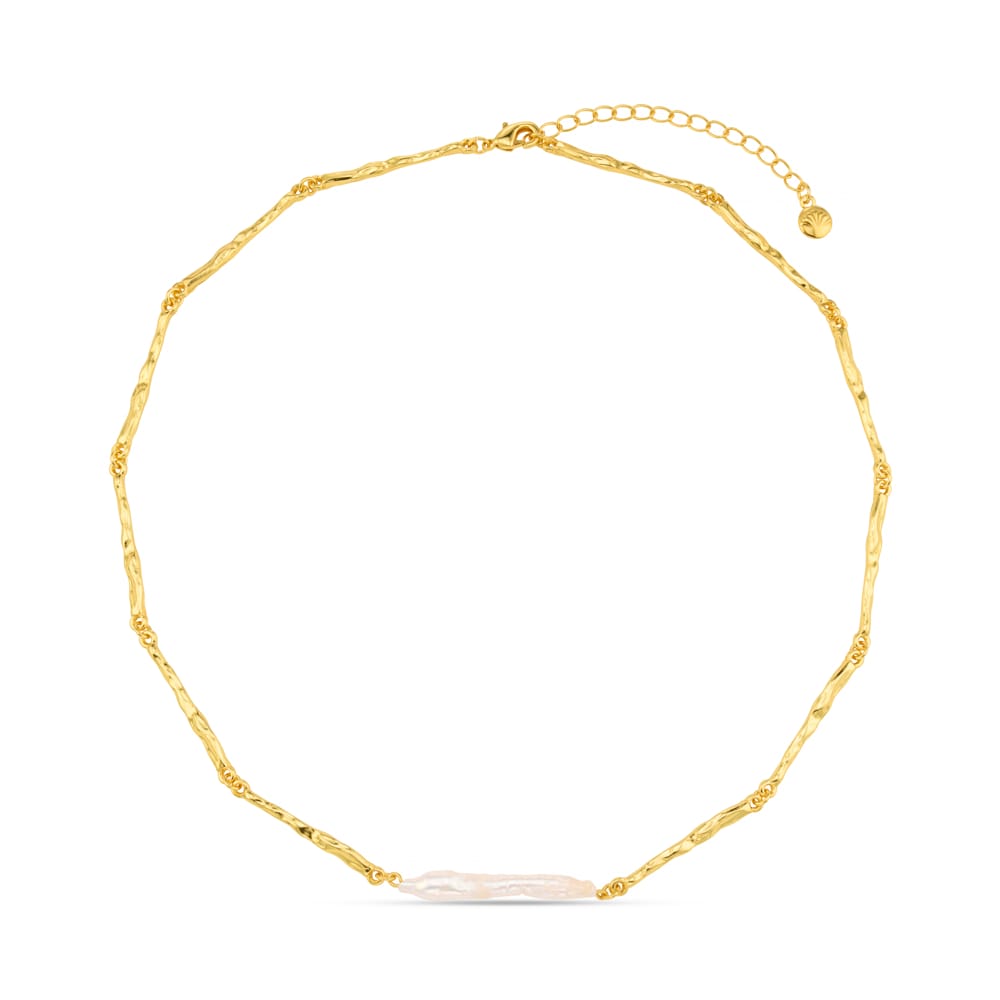 Short Necklace Elongated Pearl & Molten Bar Link Necklace Orelia Jewellery