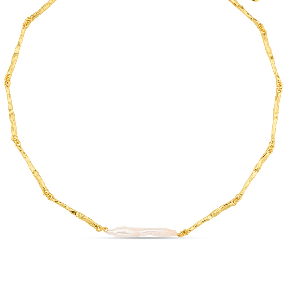 Short Necklace Elongated Pearl & Molten Bar Link Necklace Orelia Jewellery