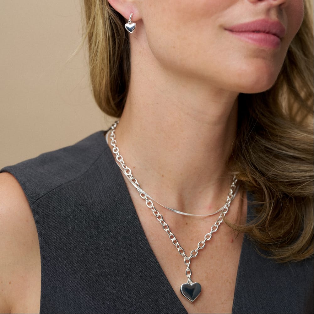 Short Necklace LUXE Chunky Heart Drop Necklace - Silver Orelia Jewellery