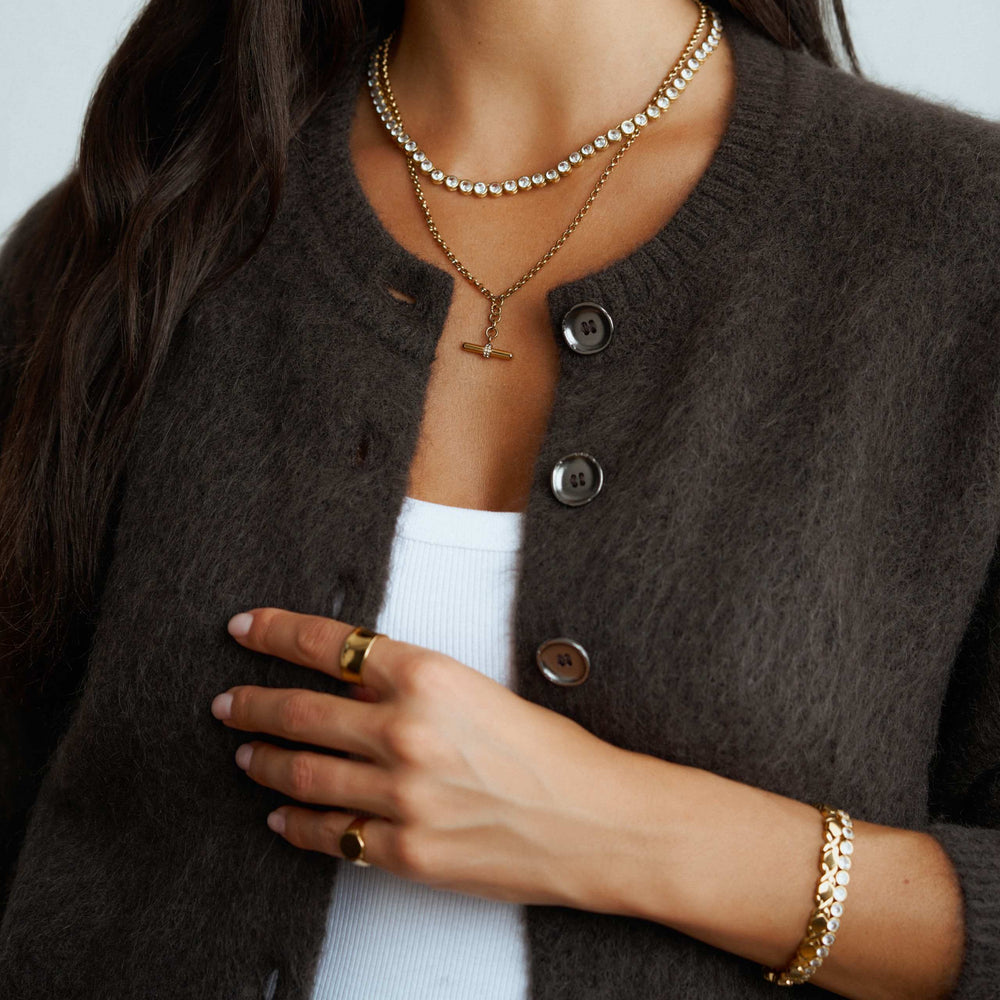 Short Necklace LUXE Pavé T-Bar Drop Necklace Orelia Jewellery