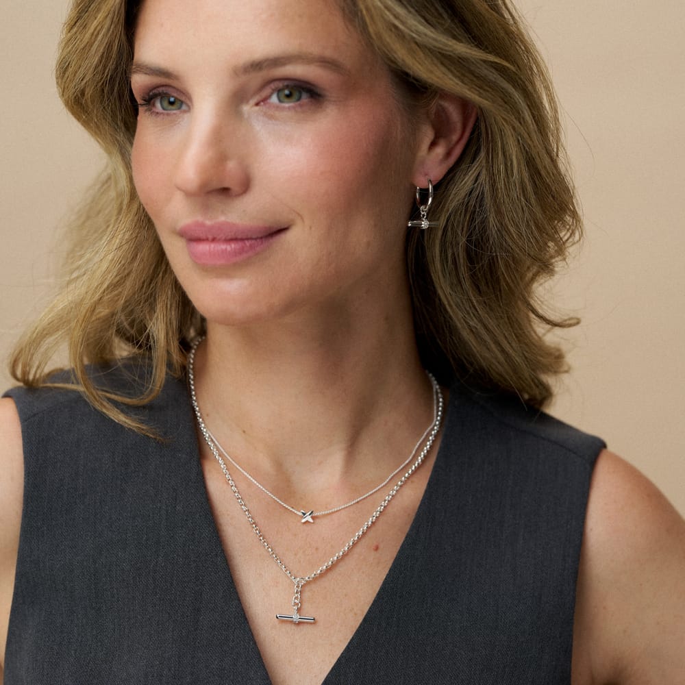 Short Necklace LUXE Pavé T-Bar Drop Necklace - Silver Orelia Jewellery