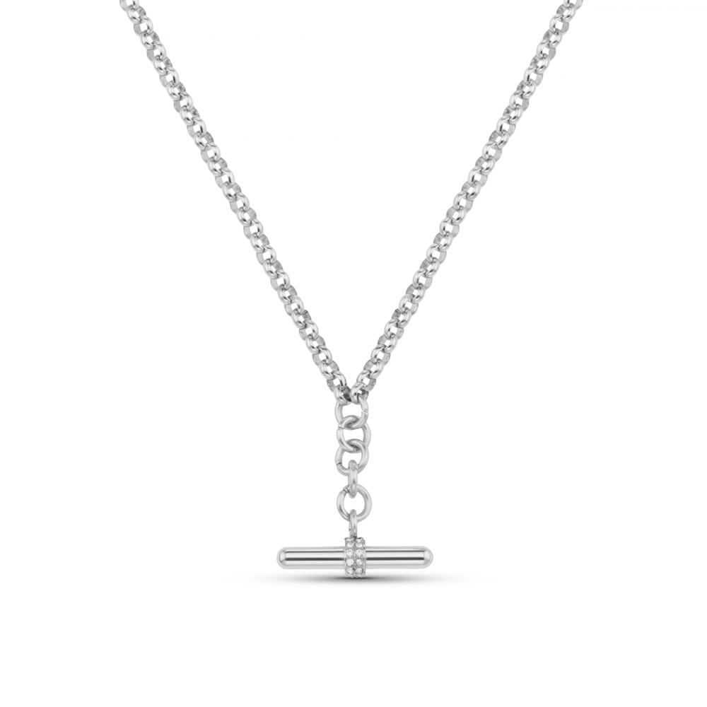 Short Necklace LUXE Pavé T-Bar Drop Necklace - Silver Orelia Jewellery