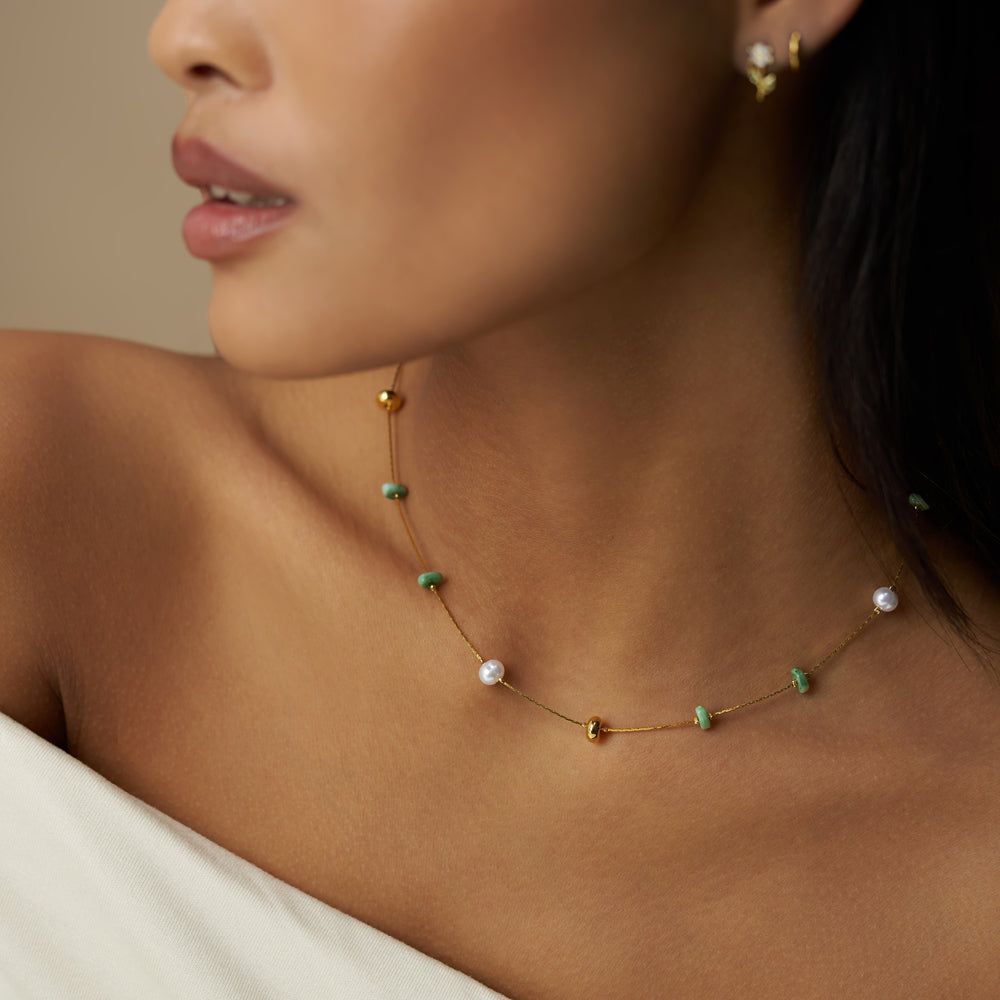 Short Necklace ONE Mixed Bead & Pearl Fine Necklace Orelia Jewellery