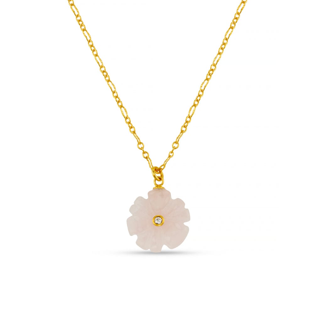Short Necklace ONE Rose Quartz Flower & Crystal Necklace Orelia Jewellery