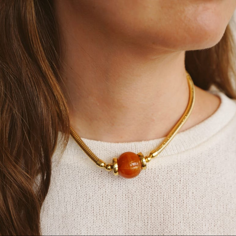 Short Necklace Vintage Tiger's Eye Bead Snake Chain Necklace Orelia Jewellery