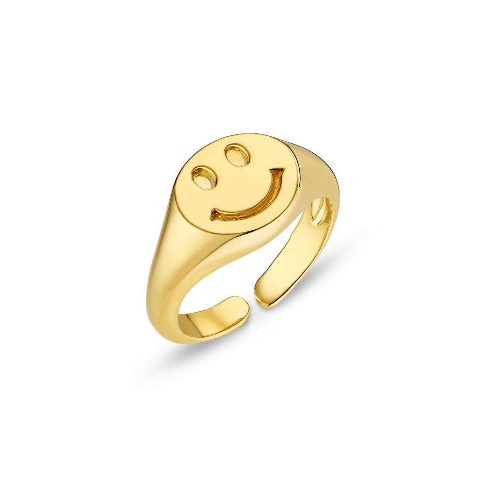 Signet Ring ONE Happy Face Adjustable Signet Ring Orelia Jewellery