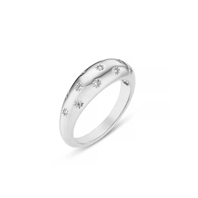 Single Band Ring Crystal Starburst Domed Ring - Silver Orelia Jewellery
