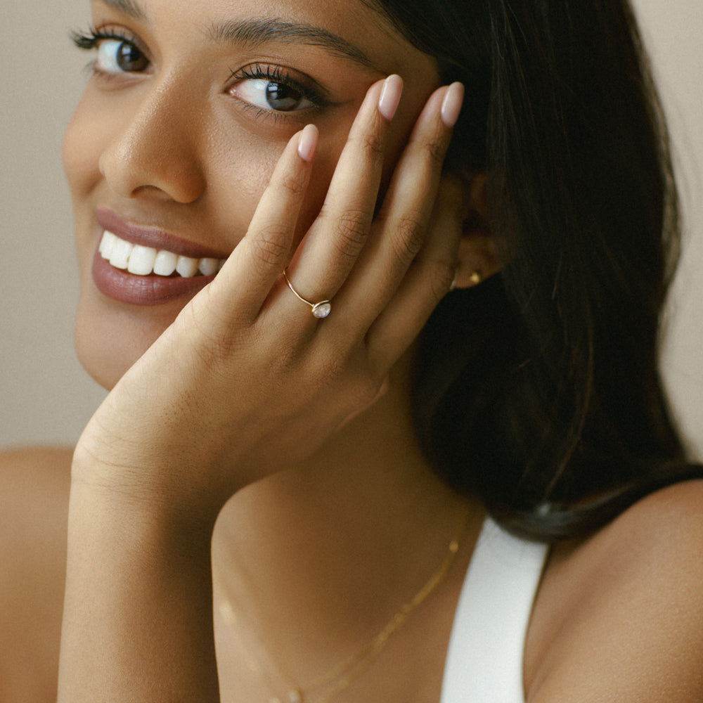 Single Band Ring M/L LUXE Rainbow Moonstone Ring Orelia Jewellery
