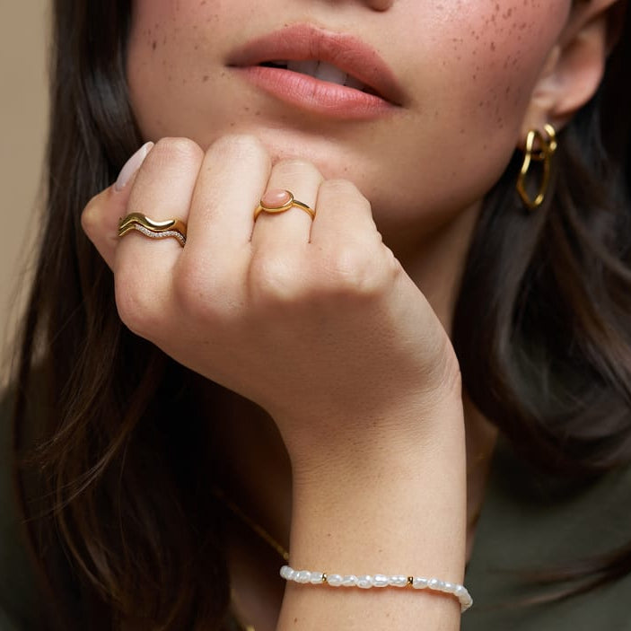 Single Band Ring Semi-Precious Pink Jade Ring Orelia Jewellery