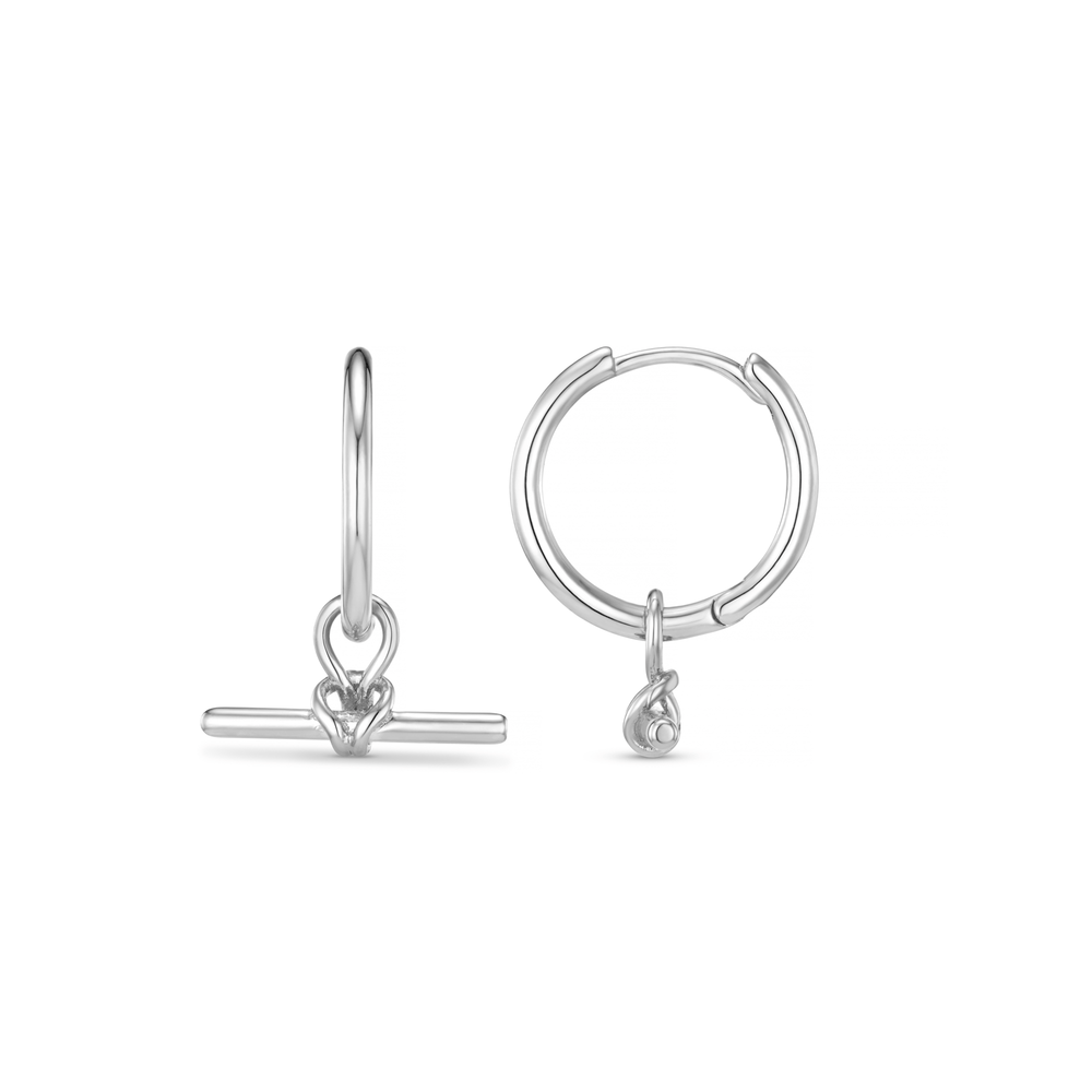 Small Hoop Dainty T-Bar Knot Hoop Earrings - Silver Orelia Jewellery
