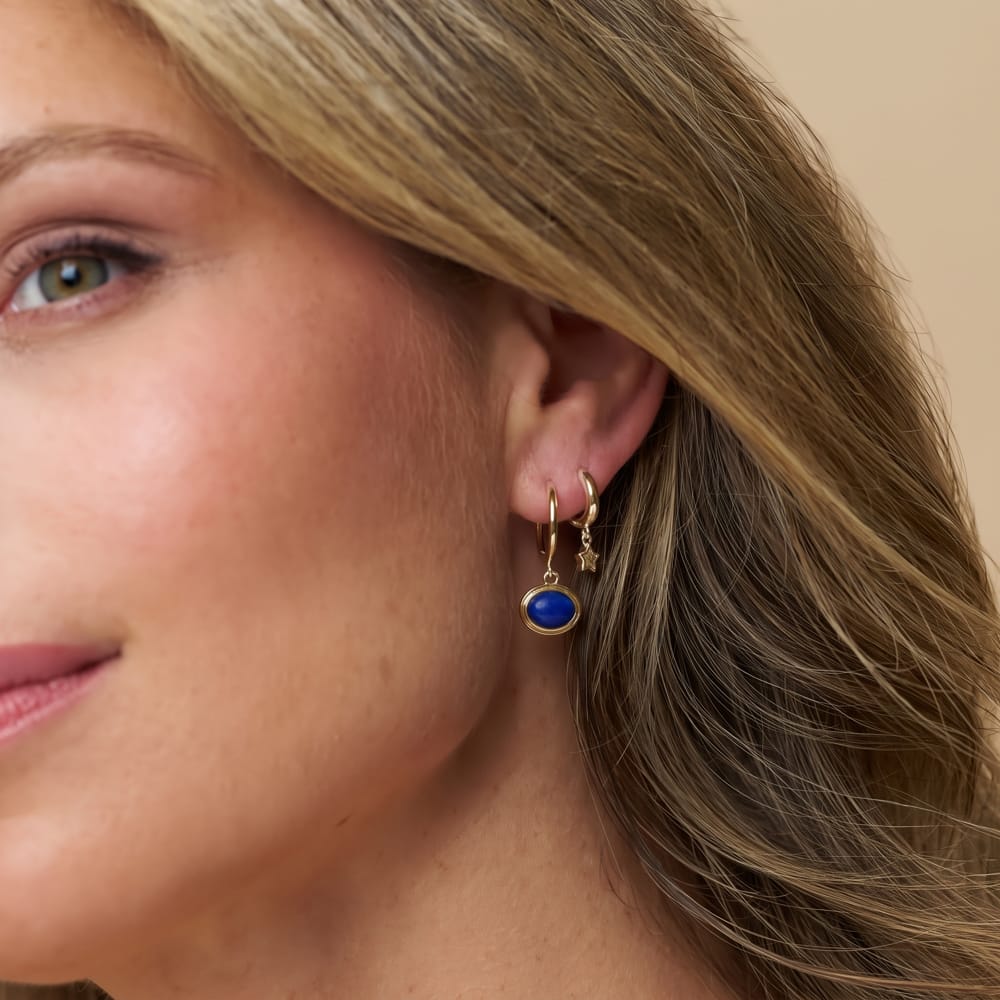 Small Hoop Semi-Precious Lapis Charm Earrings Orelia Jewellery