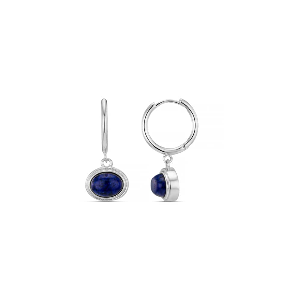 Small Hoop Semi-Precious Lapis Charm Earrings - Silver Orelia Jewellery