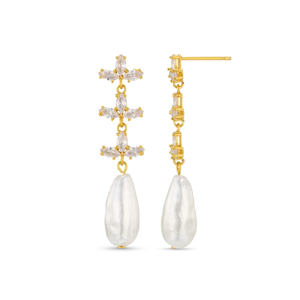 Statement Earring Crystal Navette & Pearl Drop Earrings Orelia Jewellery