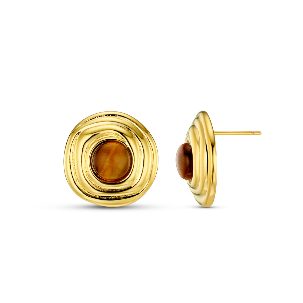 Statement Earring Default Semi-Precious Tiger’s Eye Dome Stud Earrings Orelia Jewellery