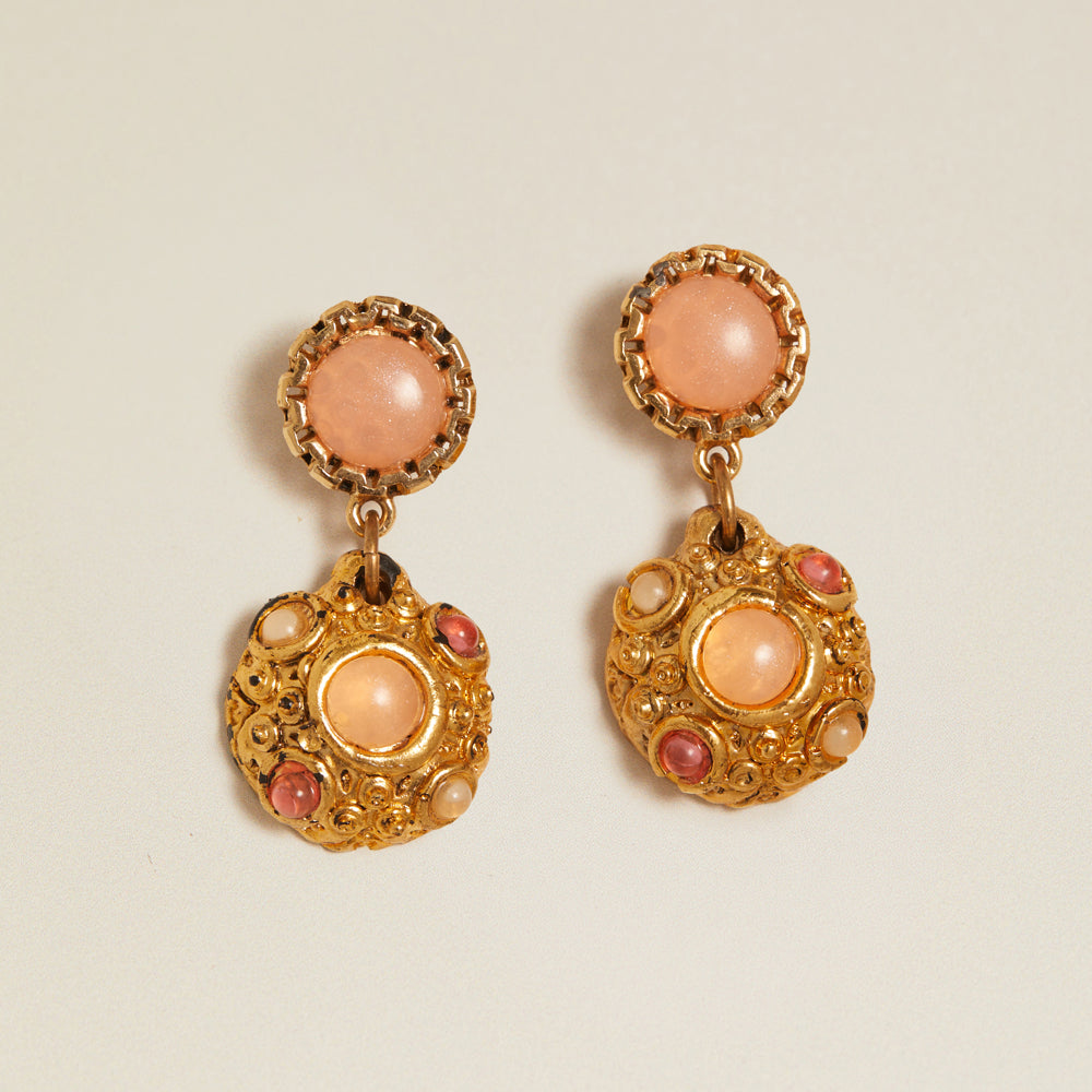 Statement Earring Default Vintage Coral Stone Drop Clip-On Earrings Orelia Jewellery