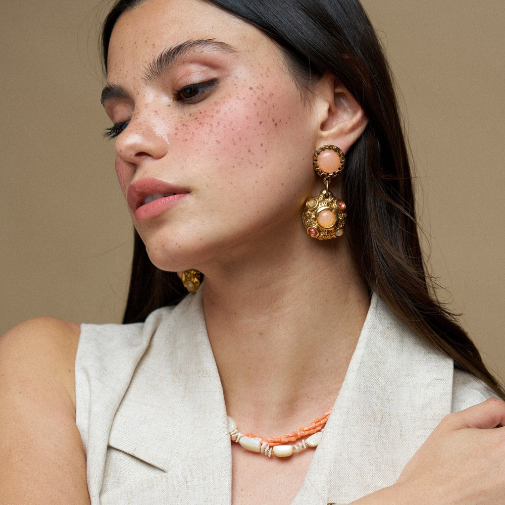 Statement Earring Default Vintage Coral Stone Drop Clip-On Earrings Orelia Jewellery