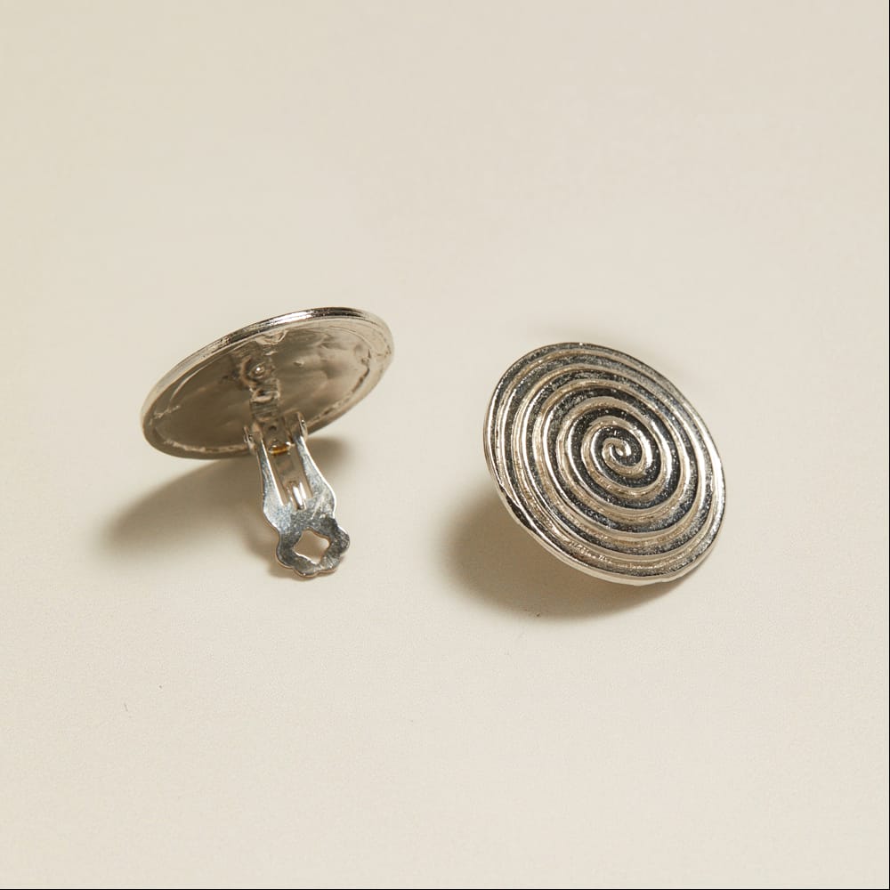 Statement Earring Default Vintage Silver Spiral Disc Clip-On Earrings Orelia Jewellery