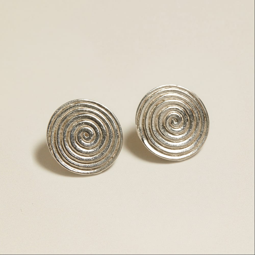 Statement Earring Default Vintage Silver Spiral Disc Clip-On Earrings Orelia Jewellery