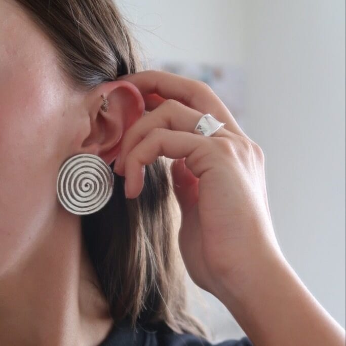 Statement Earring Default Vintage Silver Spiral Disc Clip-On Earrings Orelia Jewellery