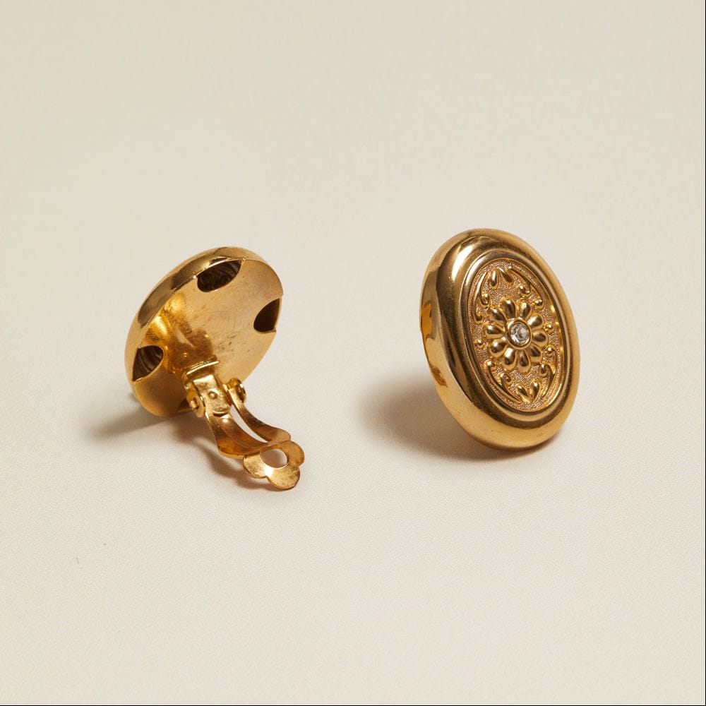 Statement Earring Default Vintage Statement Oval Floral Crystal Clip-On Earrings Orelia Jewellery