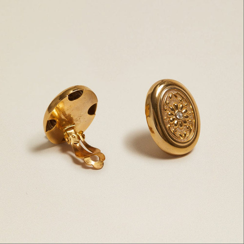 Statement Earring Default Vintage Statement Oval Floral Crystal Clip-On Earrings Orelia Jewellery