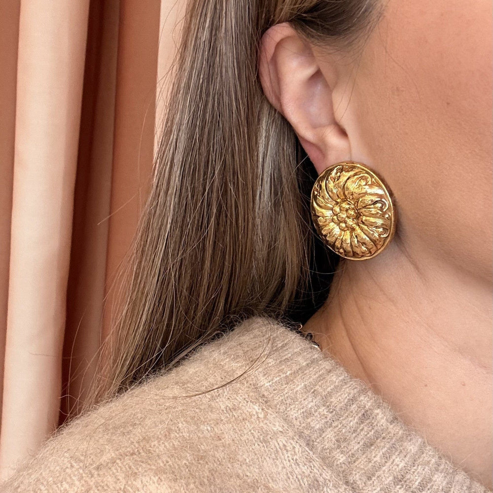 Statement Earring Default Vintage Statement Round Detailed Clip-On Earrings Orelia Jewellery
