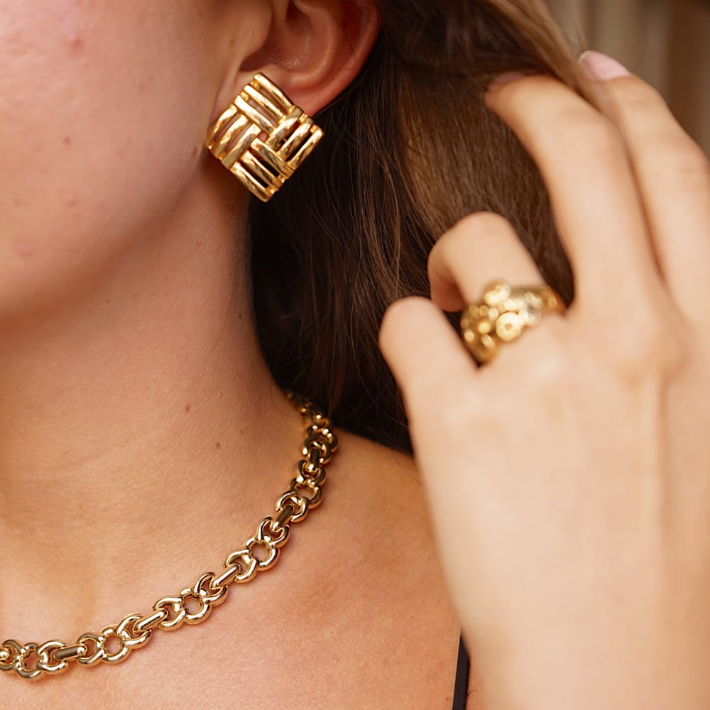 Statement Earring Vintage Basket Weave Clip-On Earrings Orelia Jewellery